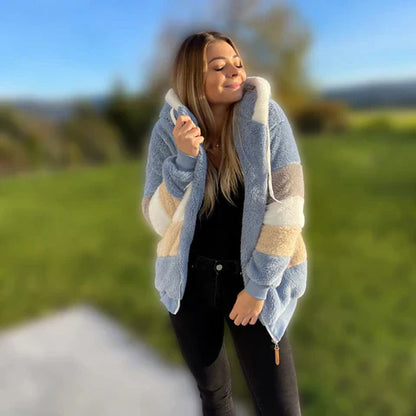 Loose Plush Multicolor Hooded Jacket